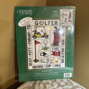 Candamar Designs Golfer Counted Cross Stitch Kit‎ 51418 Large Print Chart 8 x 10